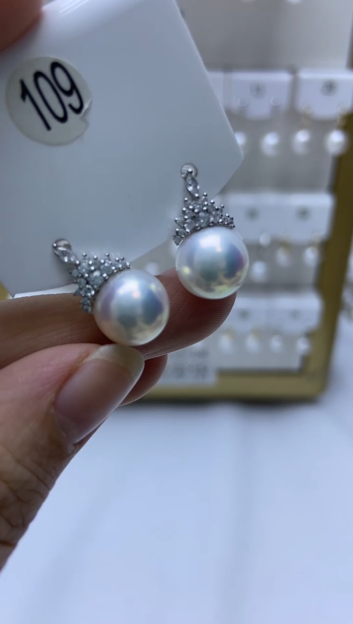 银S925镶嵌耳饰淡水珍珠109