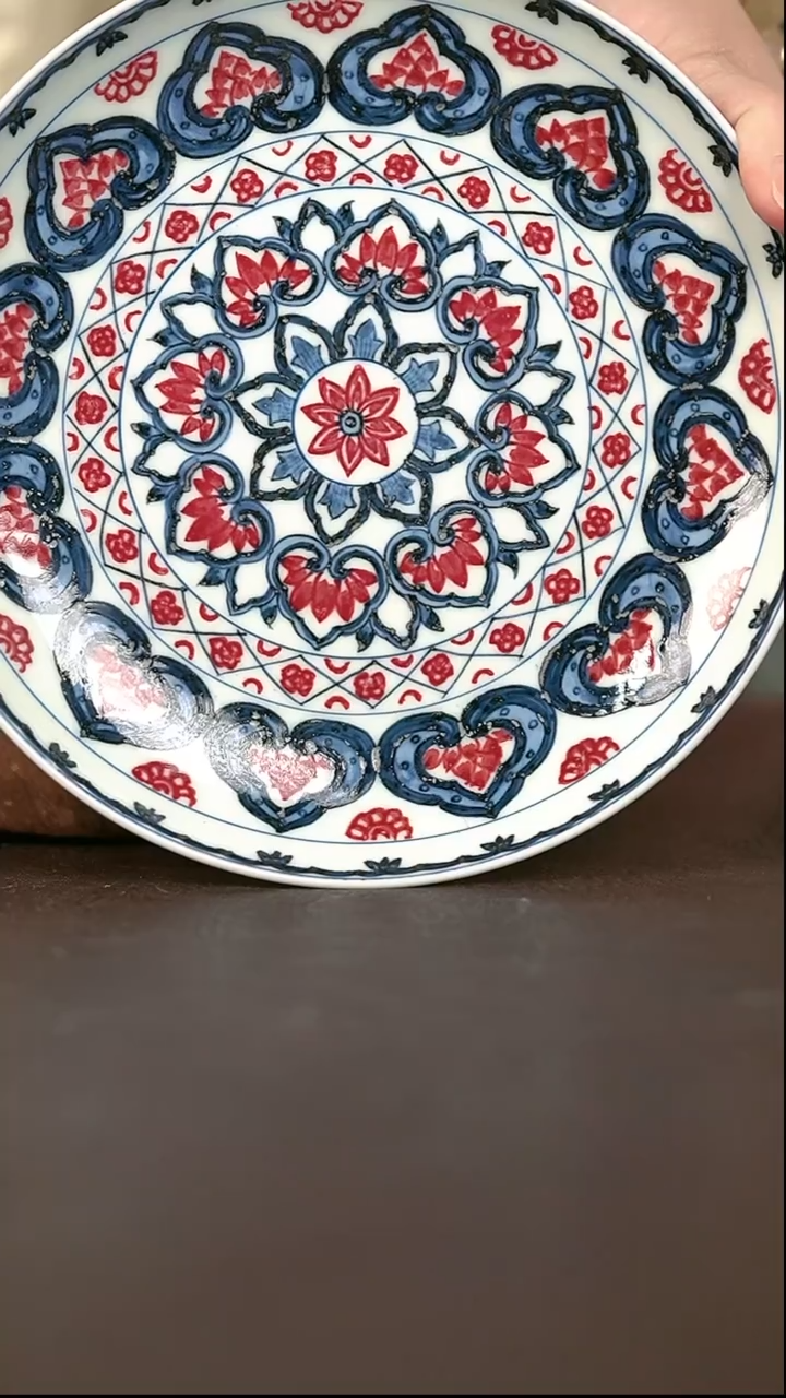 手绘高温现代瓷   气窑  双如意纹 壶承17.5cm