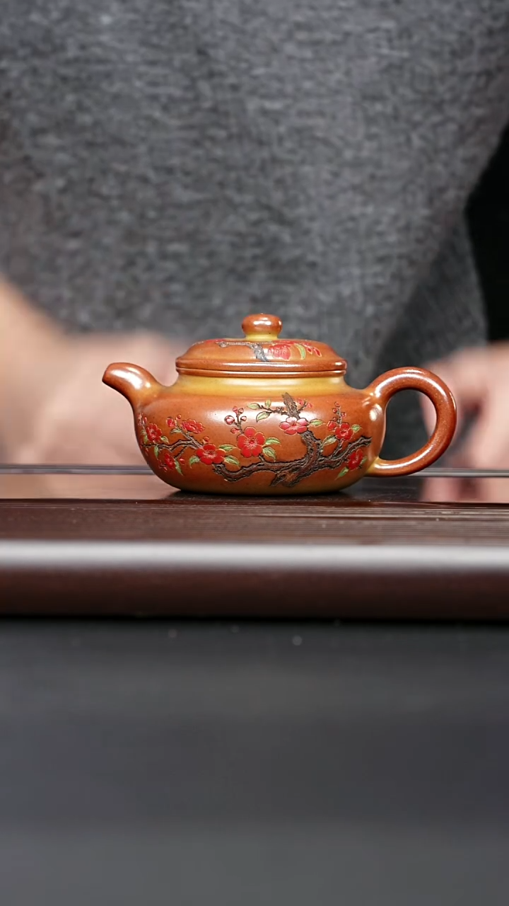 紫砂壶宜兴紫砂 梅花仿古壶 火云烧 梅付春