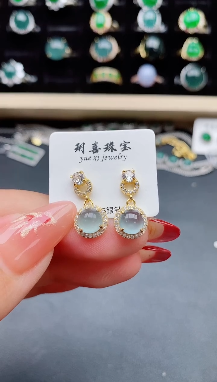 【闪购商品】翡翠耳饰银S925镶嵌3213