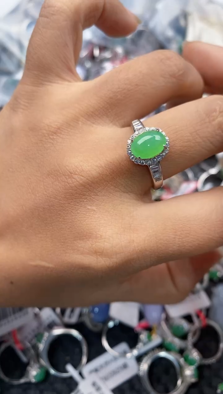 银S925镶嵌戒指翡翠999---3