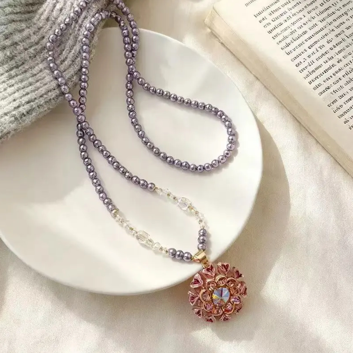 铜合金合成锆石项链 轻奢饰品颈链锁骨链紫色花团锦簇项链-2261