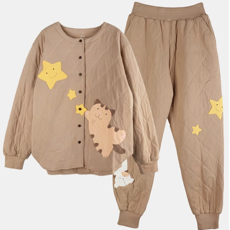 HIKOSEN CARA卡拉猫2025新款秋冬保暖棉衣家居服套装睡衣女可外穿