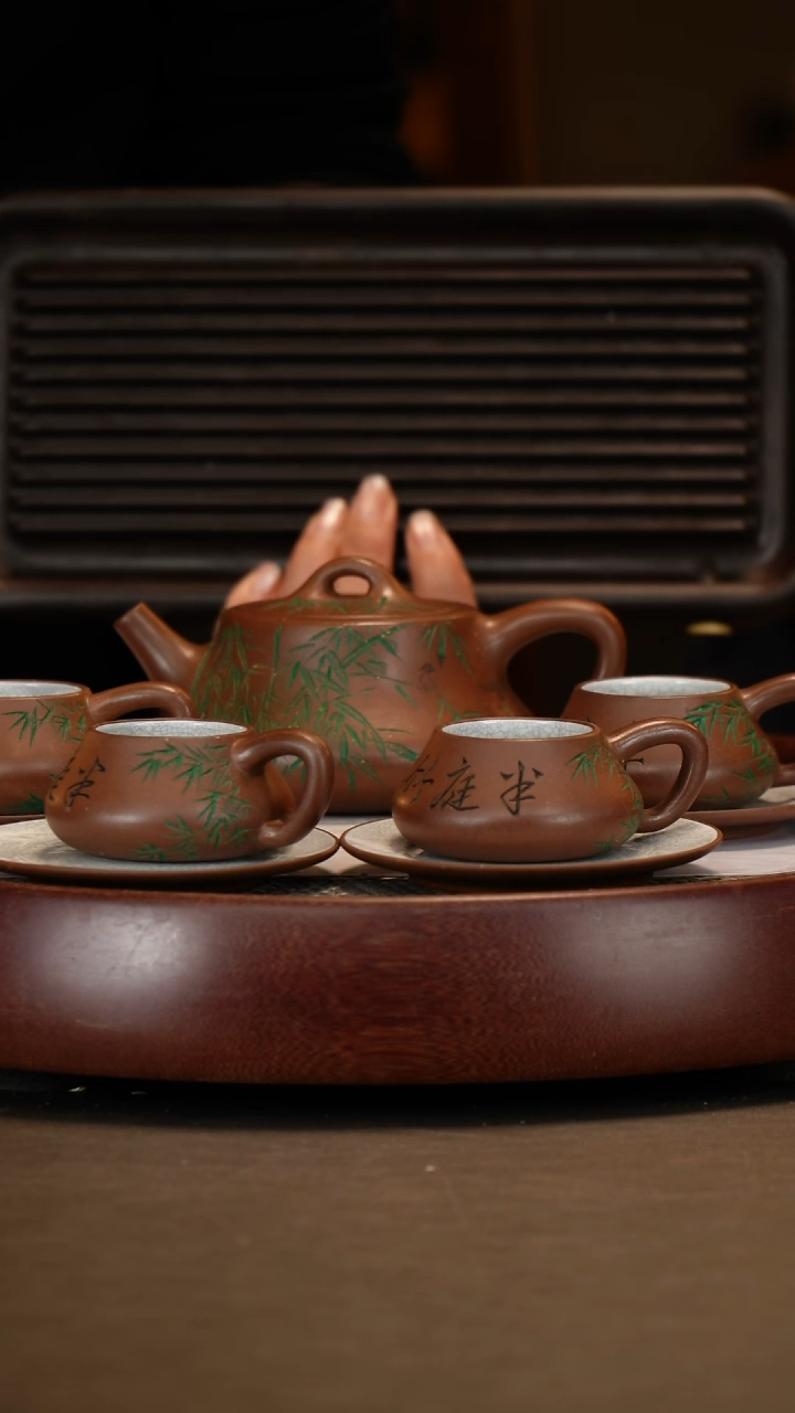 【闪购商品】紫砂茶壶【陈小听】曼生紫泥 柱瓢套组 320cc