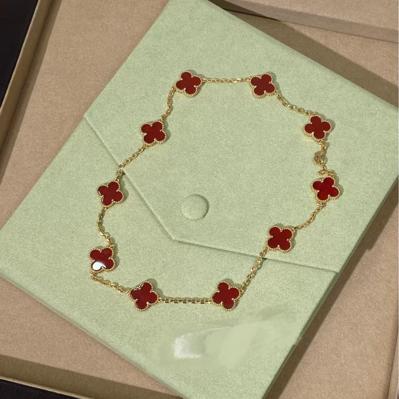 铜合金手链 【开心奢品】合金 轻奢10花项链红花四叶草项链