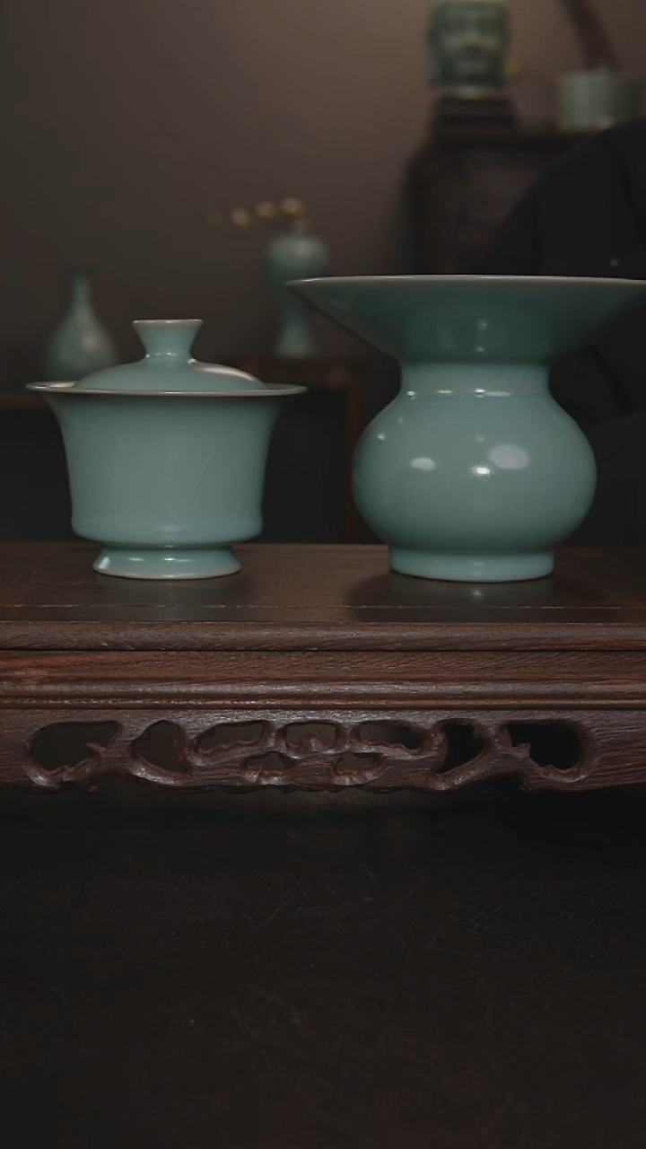 摆件瓷仿古手工二才盖碗