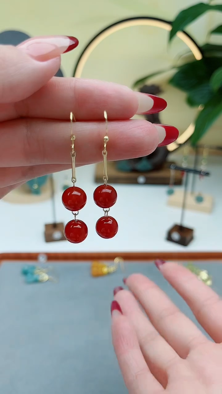 未镶嵌耳饰玛瑙/玉髓00红色串珠新款新款