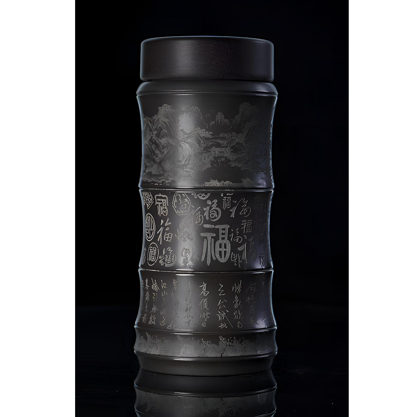 【新款百福】竹节石黄宜兴紫砂便携杯