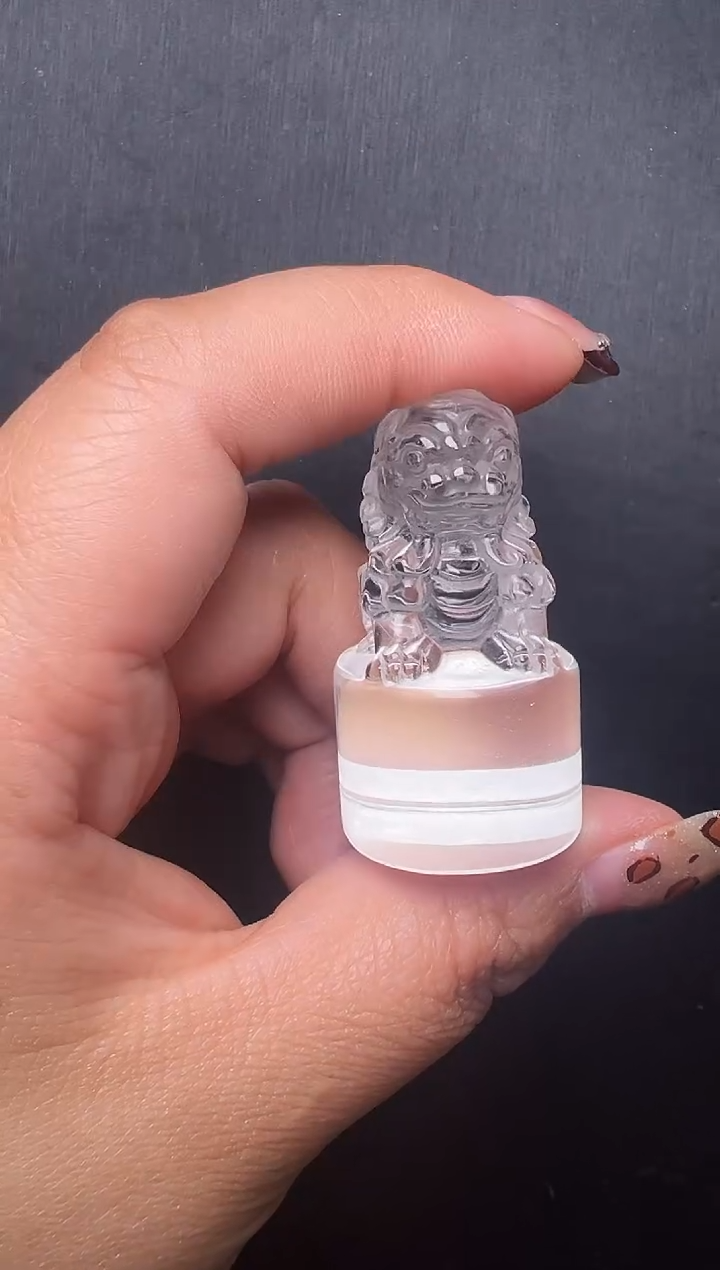 未镶嵌珠宝半成品水晶白水晶狮子印章 JP56957 