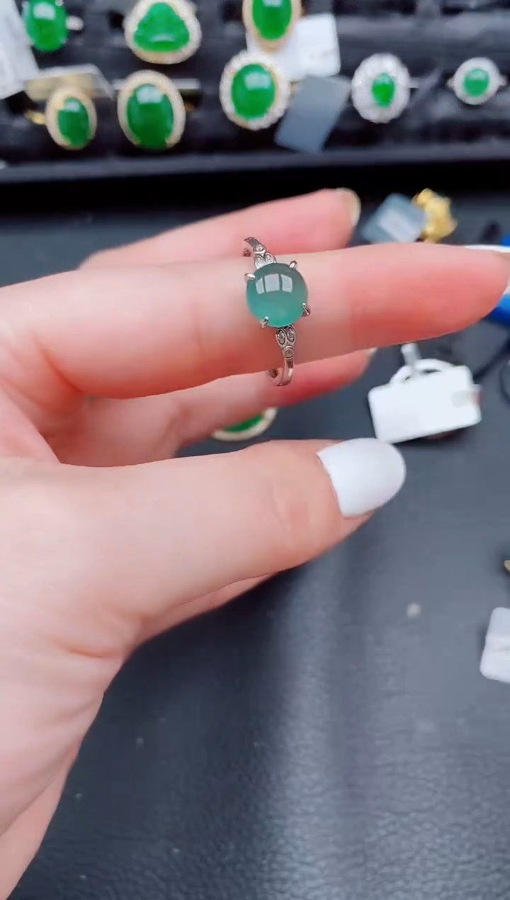 【闪购商品】翡翠戒指银S925镶嵌天然a货翡翠709