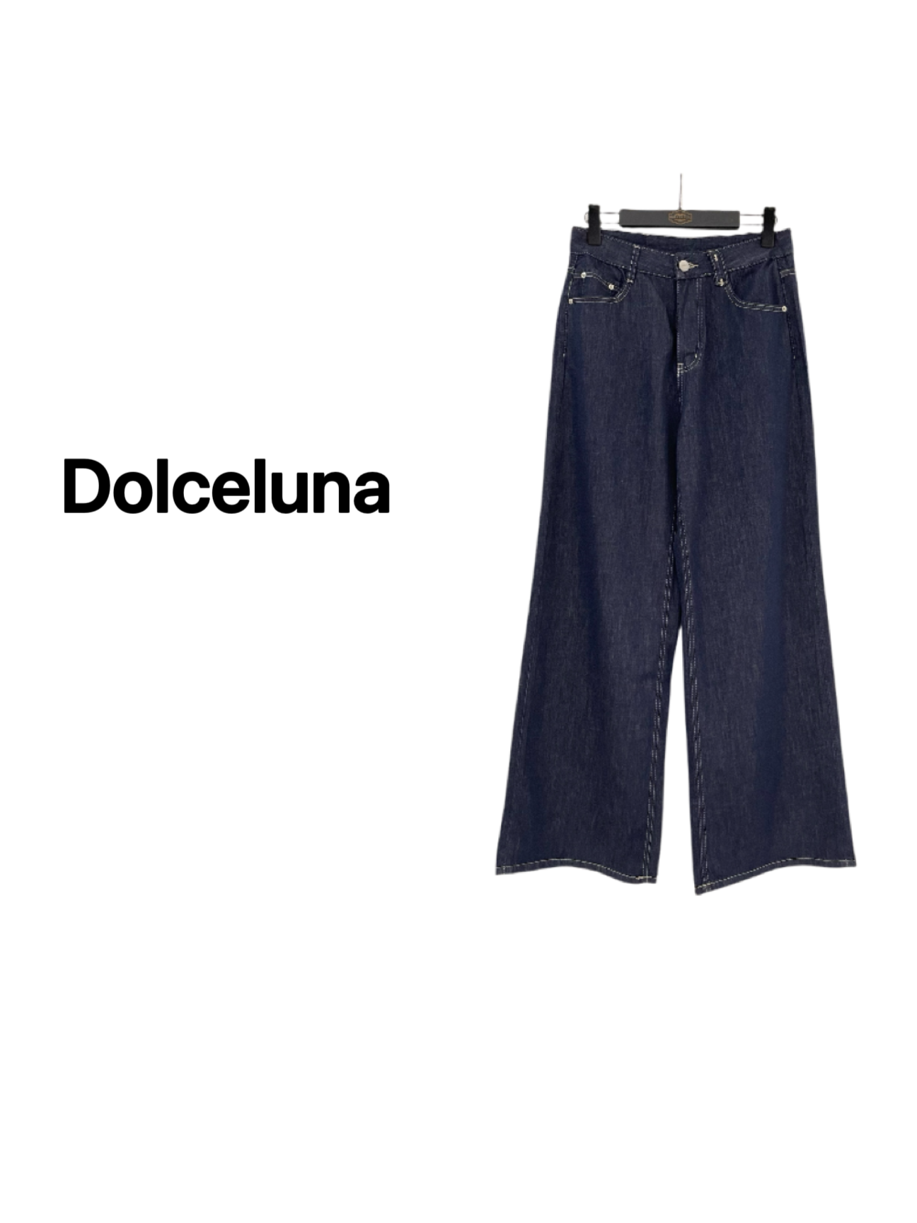 【月姐严选】夏季麻棉天丝时尚百搭女士牛仔直筒阔腿长裤-16912