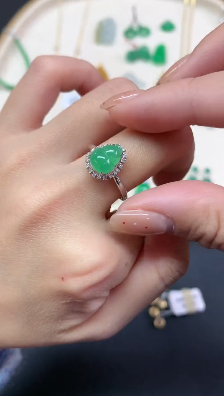 【闪购商品】翡翠戒指18K金镶嵌戒指A523|3800