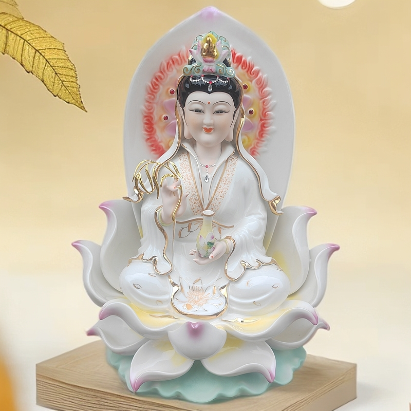 陶瓷观音菩萨观世音菩萨像南海观音神像摆件手工彩绘白瓷家用