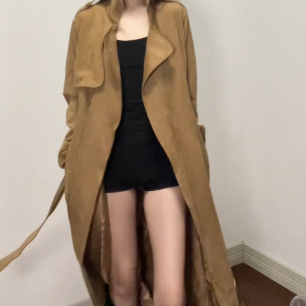 秋季新款鹿皮绒宽松气质美拉德色系风衣
