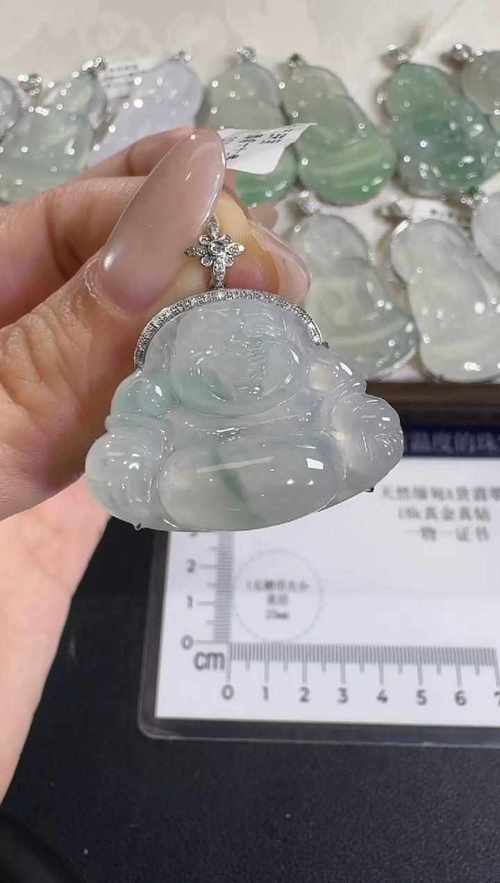 吊坠(不含链)18K金镶嵌翡翠【源头工厂】钻石镶嵌