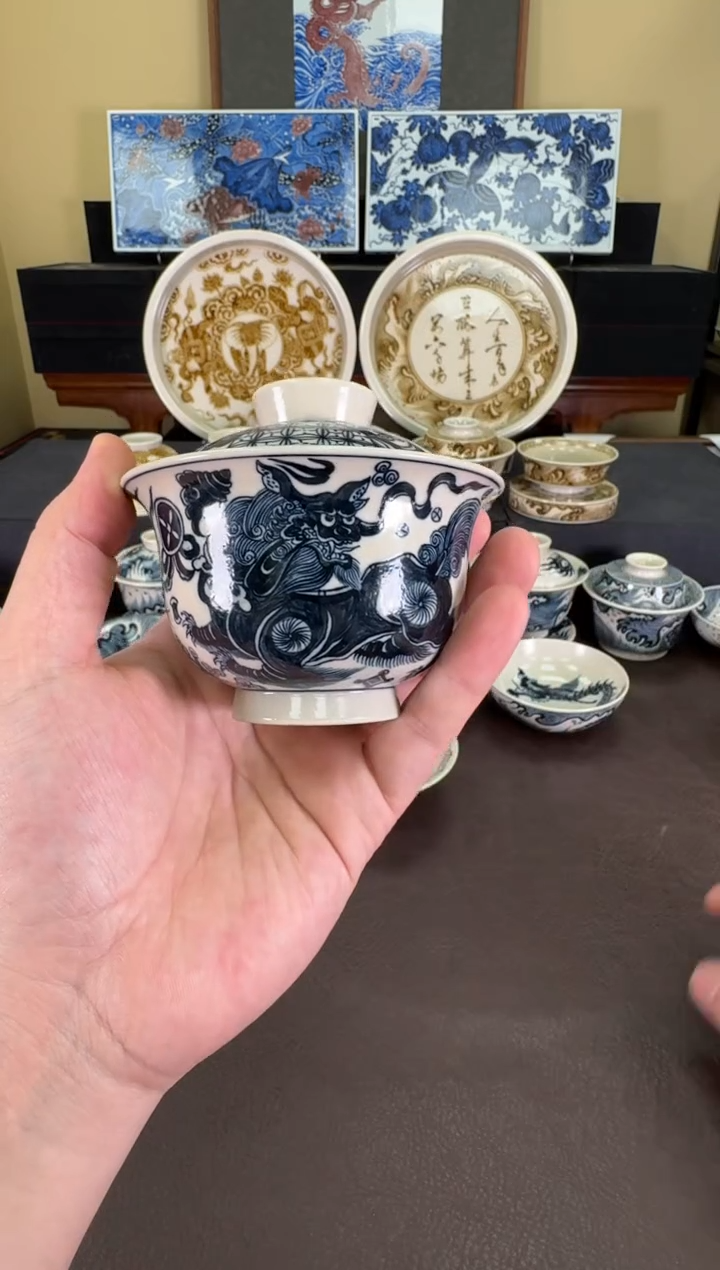 【闪购商品】二号釉杂宝狮子纹盖碗