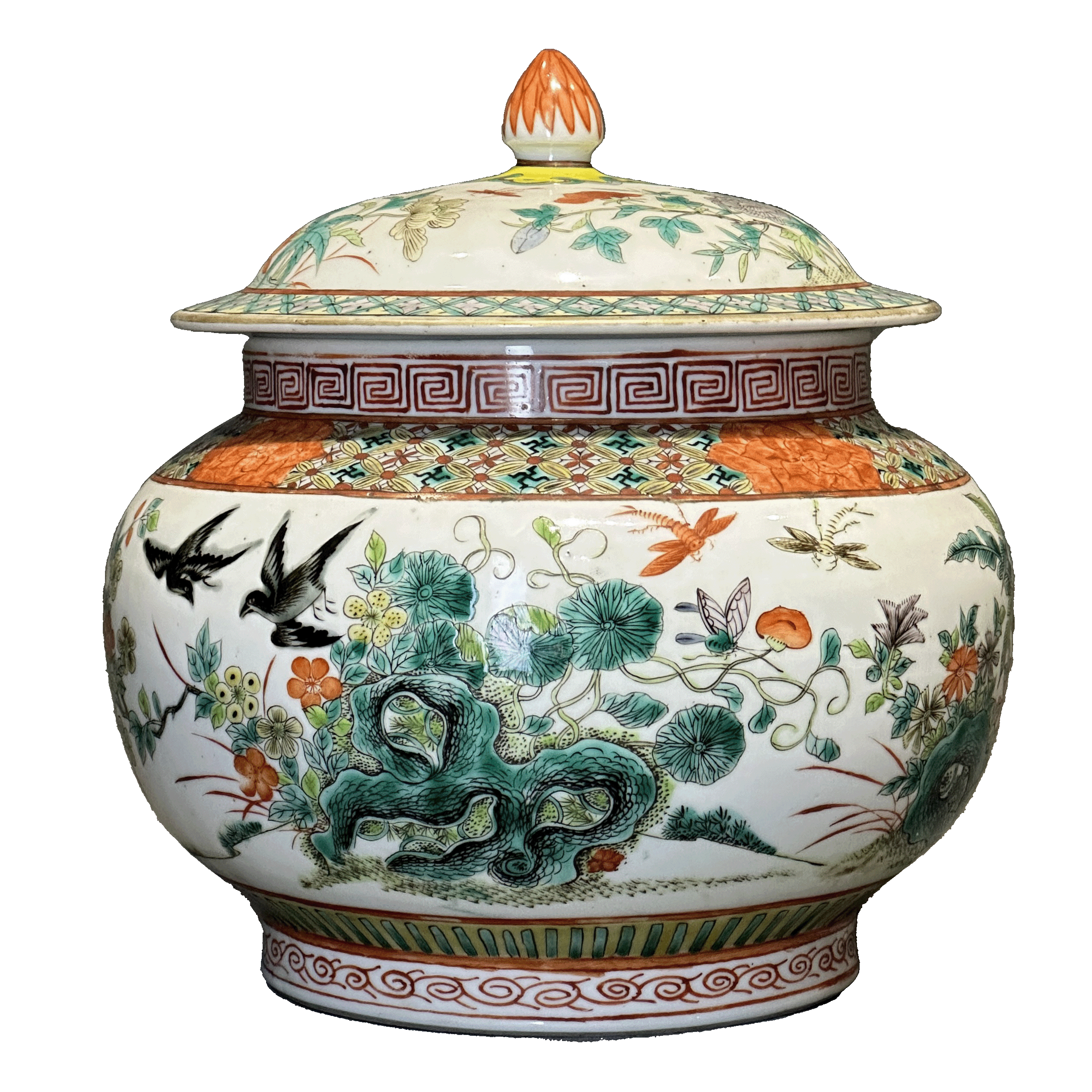 20292096y五彩花鸟纹盖缸