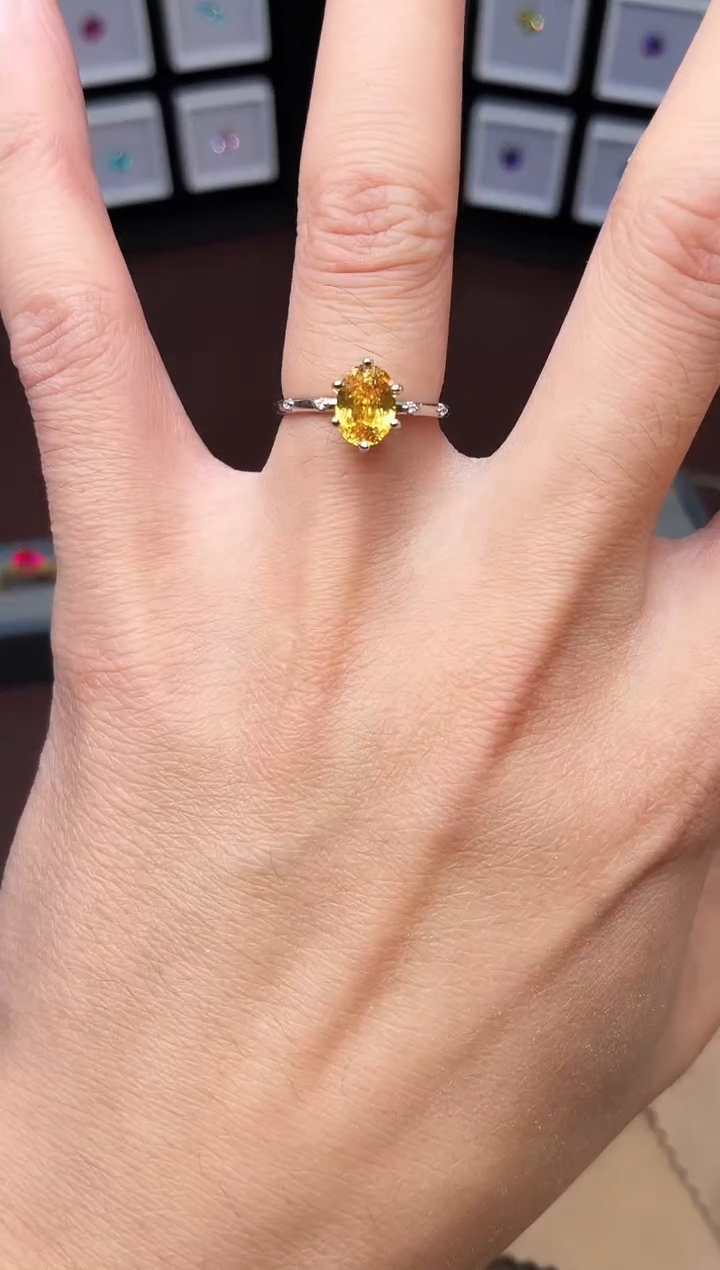 戒指彩色蓝宝石银S925镶嵌1699