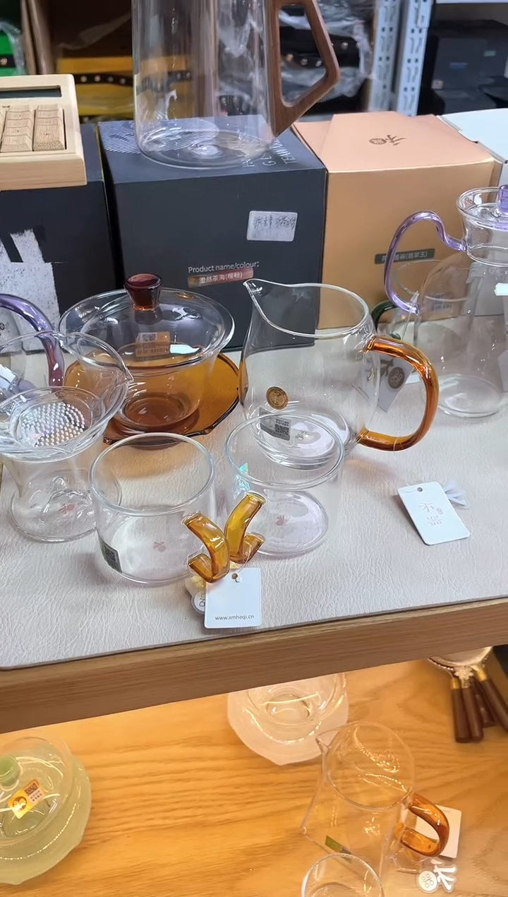 荷叶盖碗/琥珀色+晶彩/澄然/琥珀色+观山滤网+清禾杯琥珀/一对