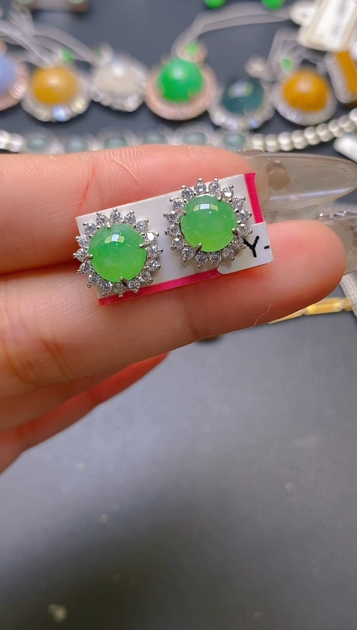 【闪购商品】翡翠耳饰银S925镶嵌天然A货翡翠1