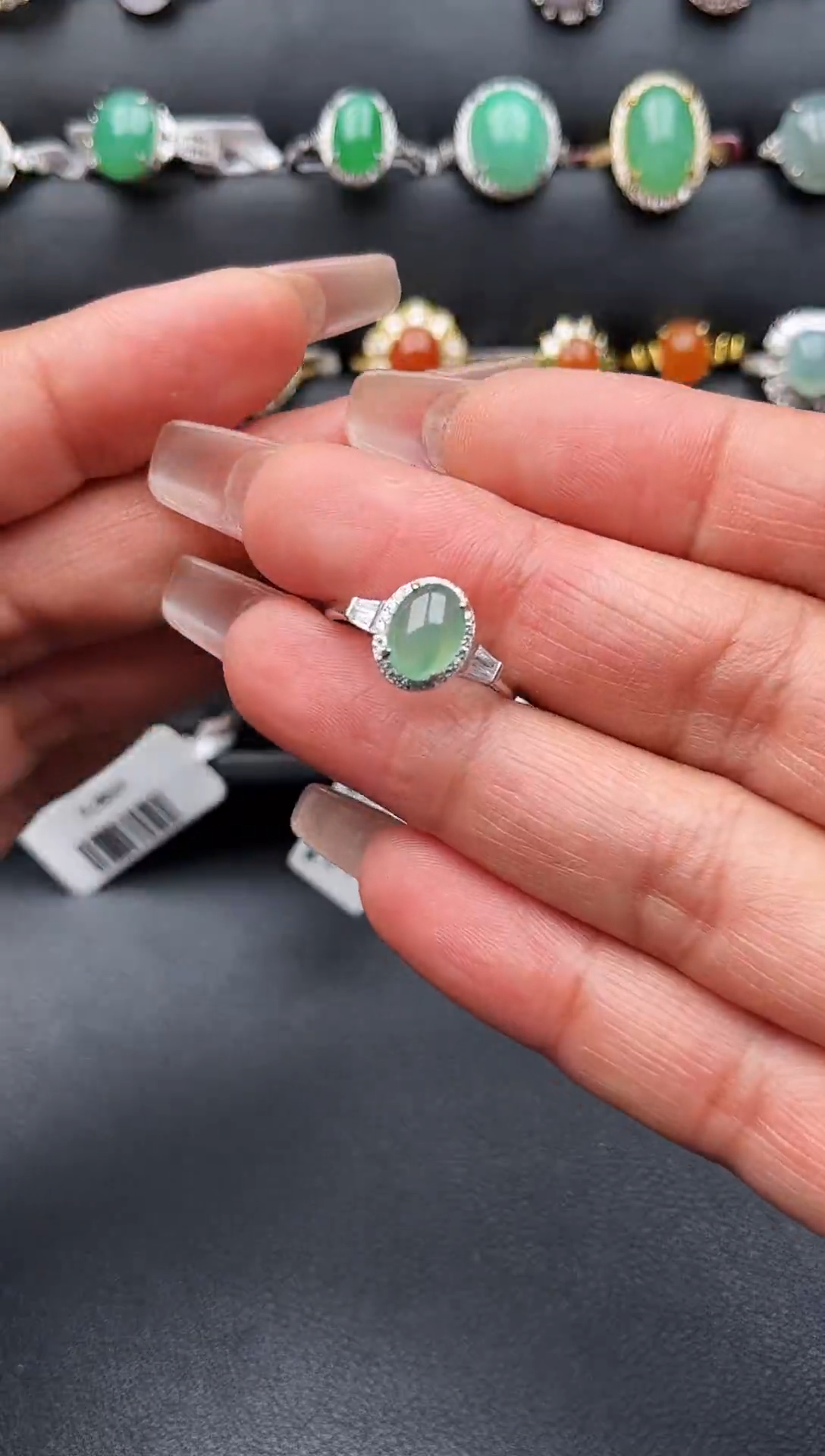 【闪购商品】翡翠戒指银S925镶嵌缅甸天然A货翡翠S925银镶嵌