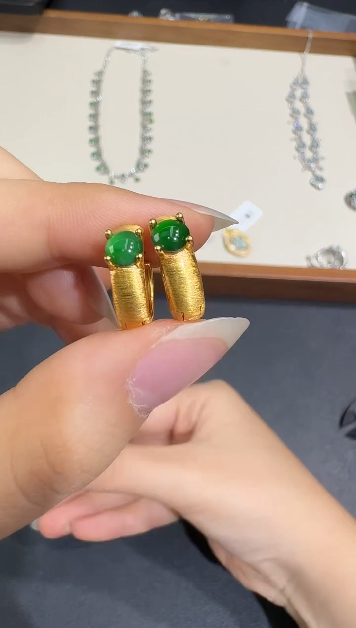 翡翠银S925镶嵌耳饰X0623-1822-321