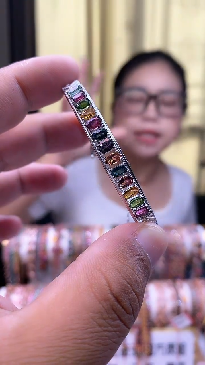 手链银S925镶嵌碧玺手镯