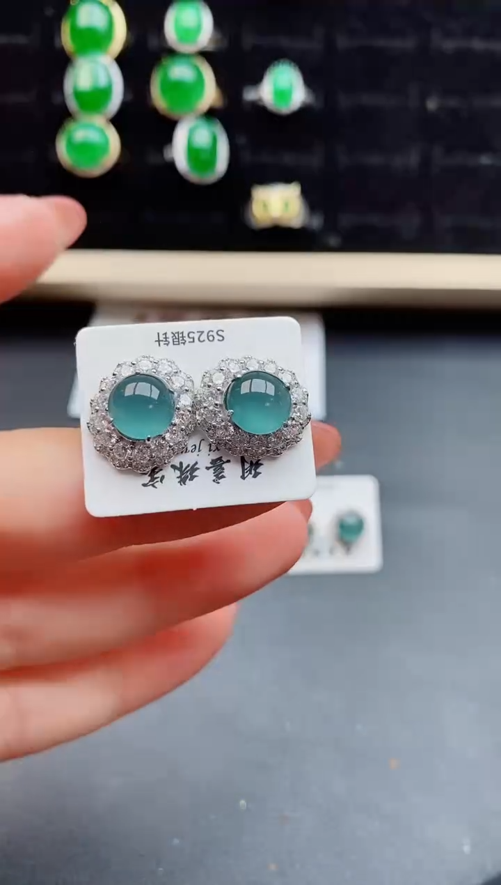 【闪购商品】翡翠耳饰银S925镶嵌05800