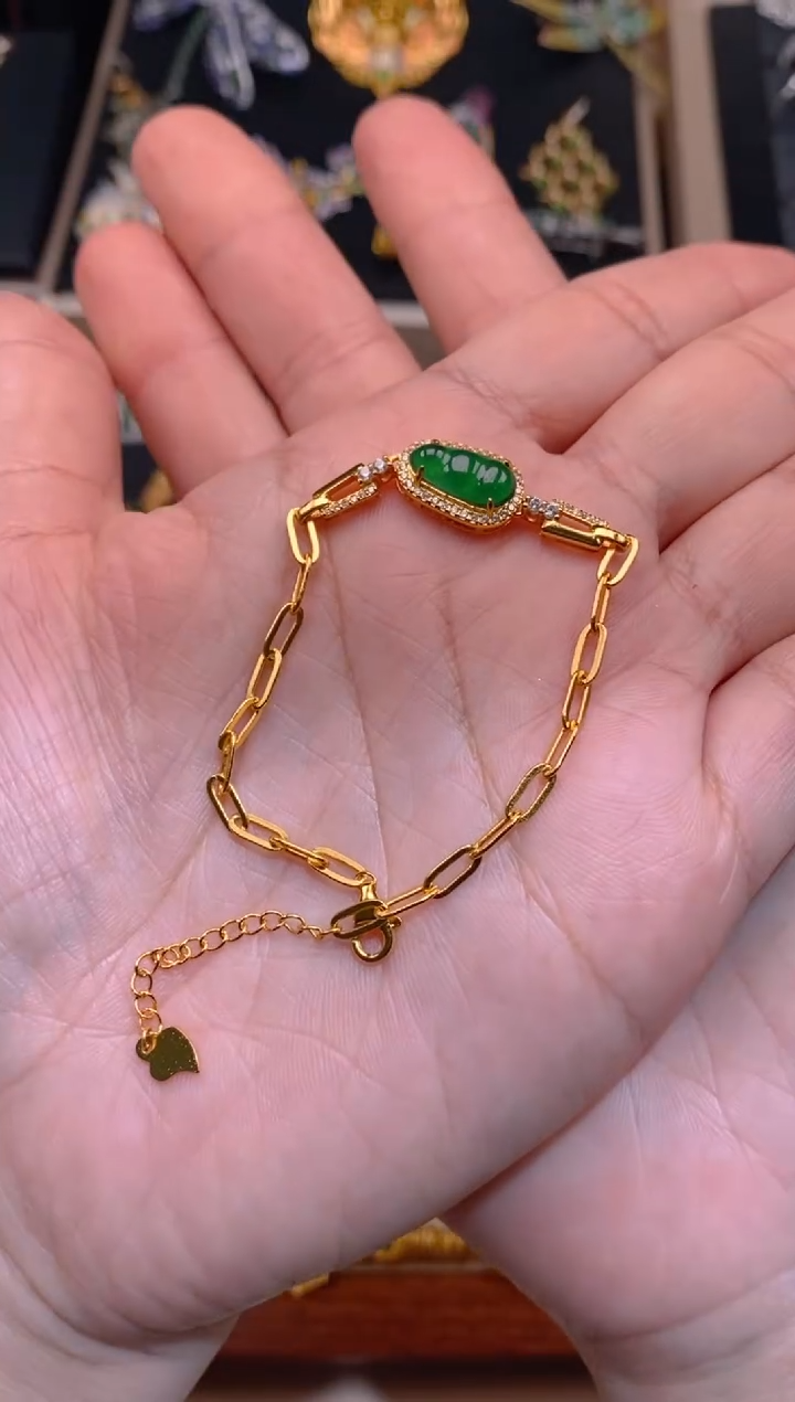 【闪购商品】翡翠手链银S925镶嵌豆子手链