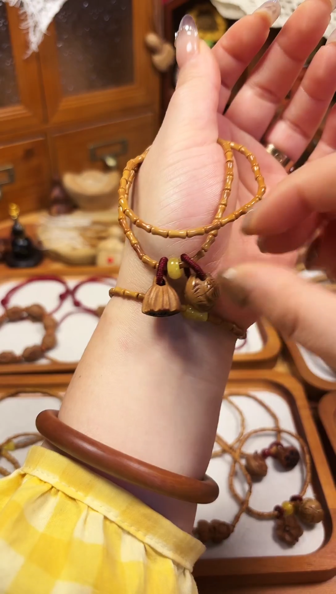 手串桃核双圈   竹节手串  福字加莲蓬   备注手围