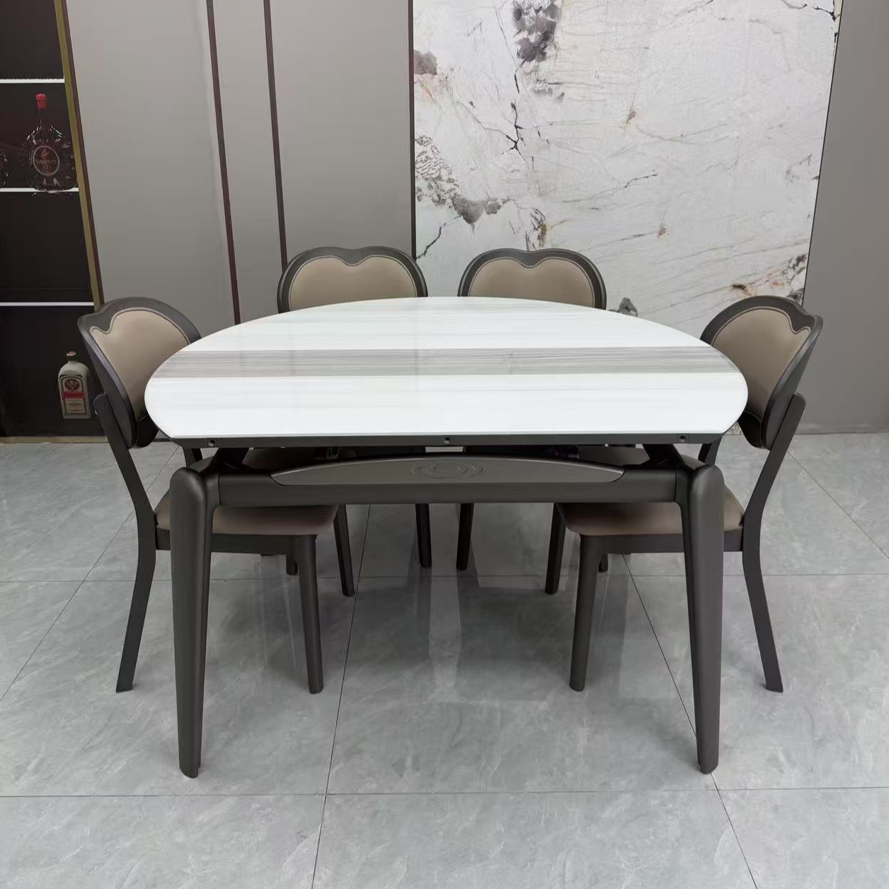 实木大理石伸缩餐桌小户型家用方圆两用餐桌椅组合现代简约吃饭桌