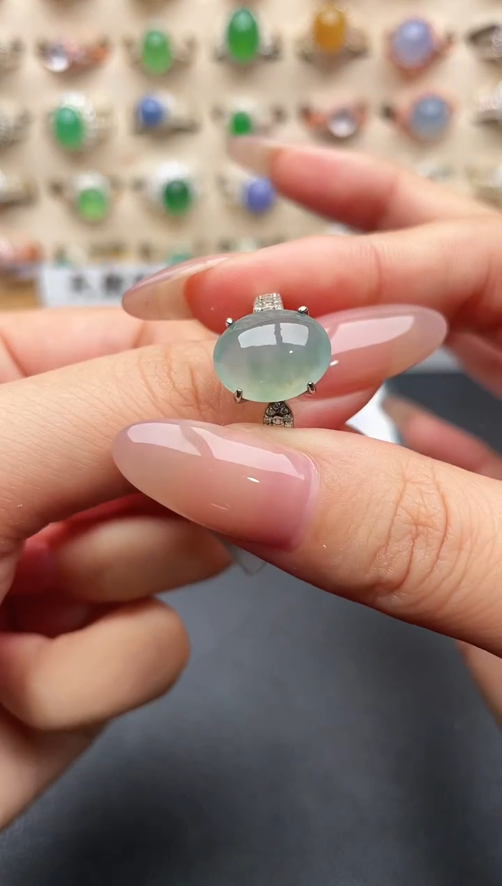 银S925镶嵌戒指翡翠一物一证一礼盒