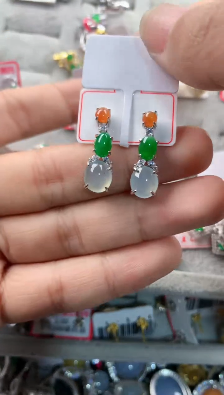 银S925镶嵌戒指翡翠5555---6