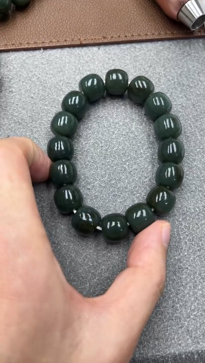 未镶嵌手串和田玉纯天然新疆且末糖青14老型