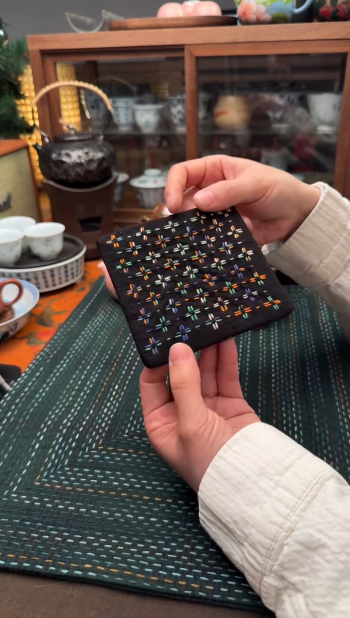 【闪购商品】织绣Cici手作刺子绣植物染柿染茶席-591