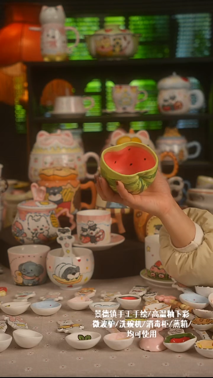 陶瓷无盖款景德镇高温釉下彩纯手绘创意瓷 默认微瑕 不退不换