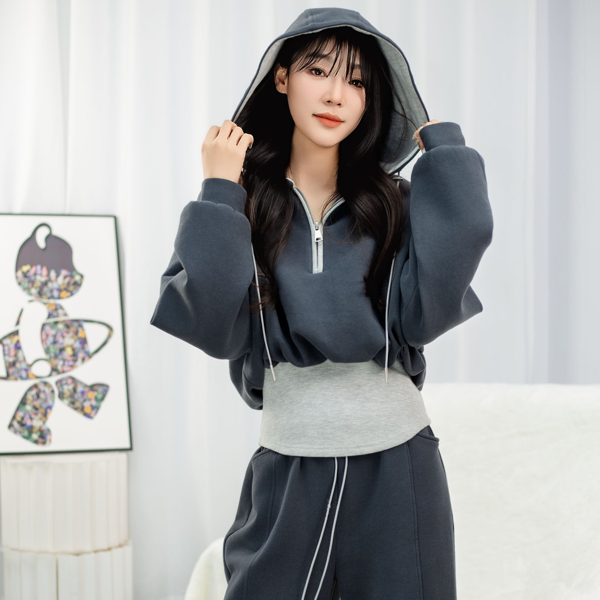 时尚套装休闲风女装帽衫连帽运动显瘦套装宽松时尚秋冬