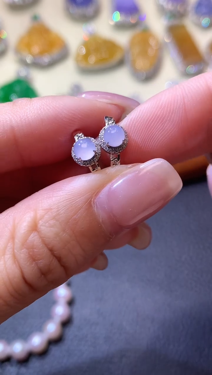 【闪购商品】翡翠耳饰18K金镶嵌D45 紫货有一定色差