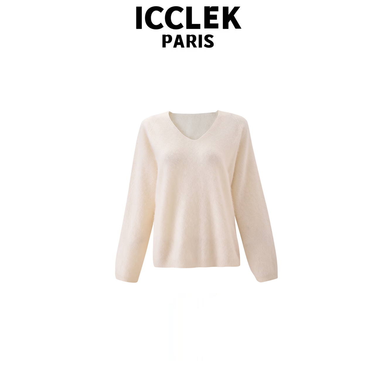 XY 拉毛气质显瘦白色V领针织衫秋冬百搭显瘦通勤百搭 -  6555