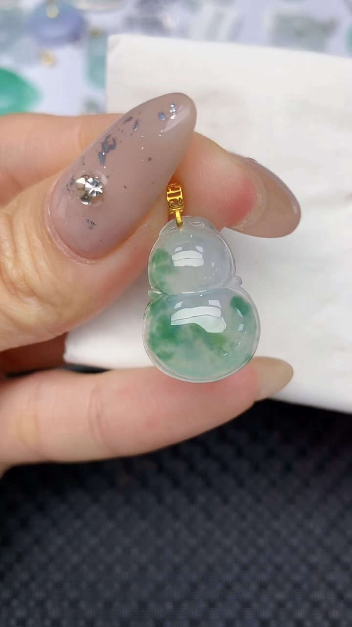 颈饰18K金镶嵌翡翠天然缅甸翡翠a货百元以上9元证书费自理