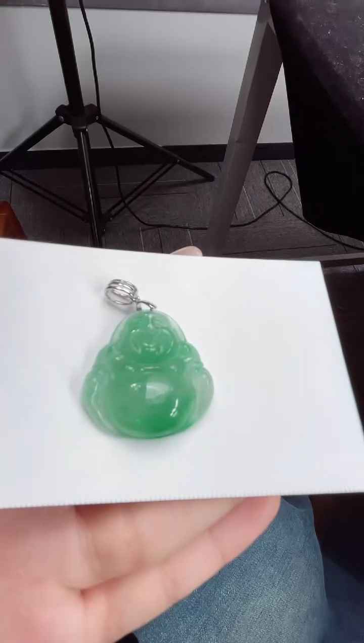 吊坠(赠链)银S925镶嵌石英质玉（非洲翠）9.67佛公