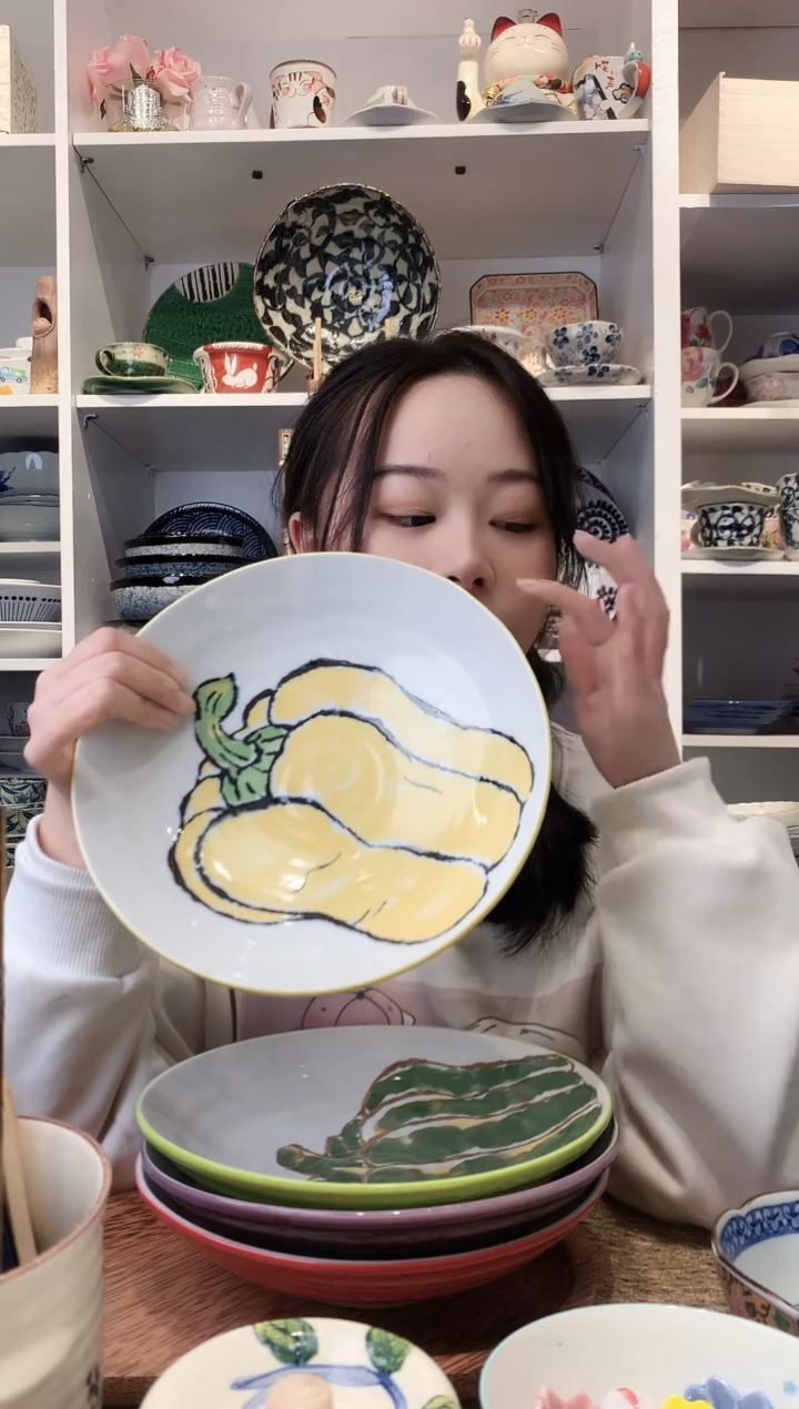 陶瓷美浓烧黄彩椒大深盘22cm
