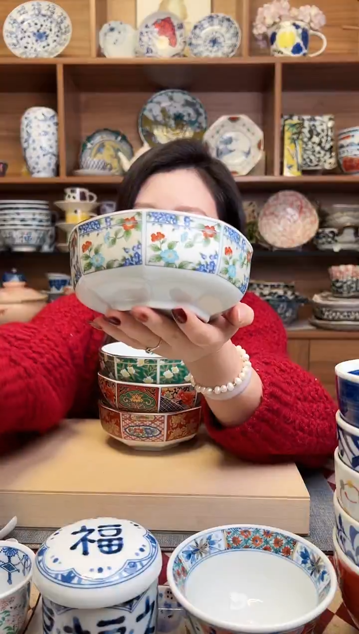 茶银彩小花 13.5cm八角碗