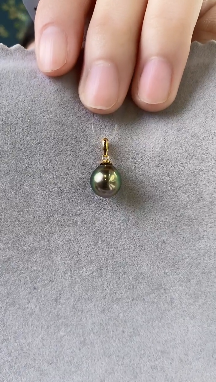 【闪购商品】海水珍珠吊坠(不含链)18K金镶嵌9-10大溪地黑珍珠吊坠