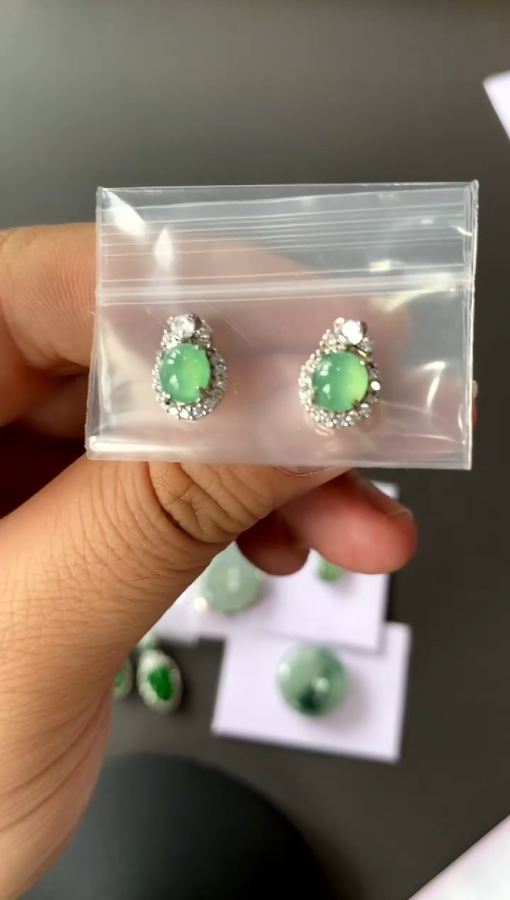 【闪购商品】翡翠耳饰银S925镶嵌买断价