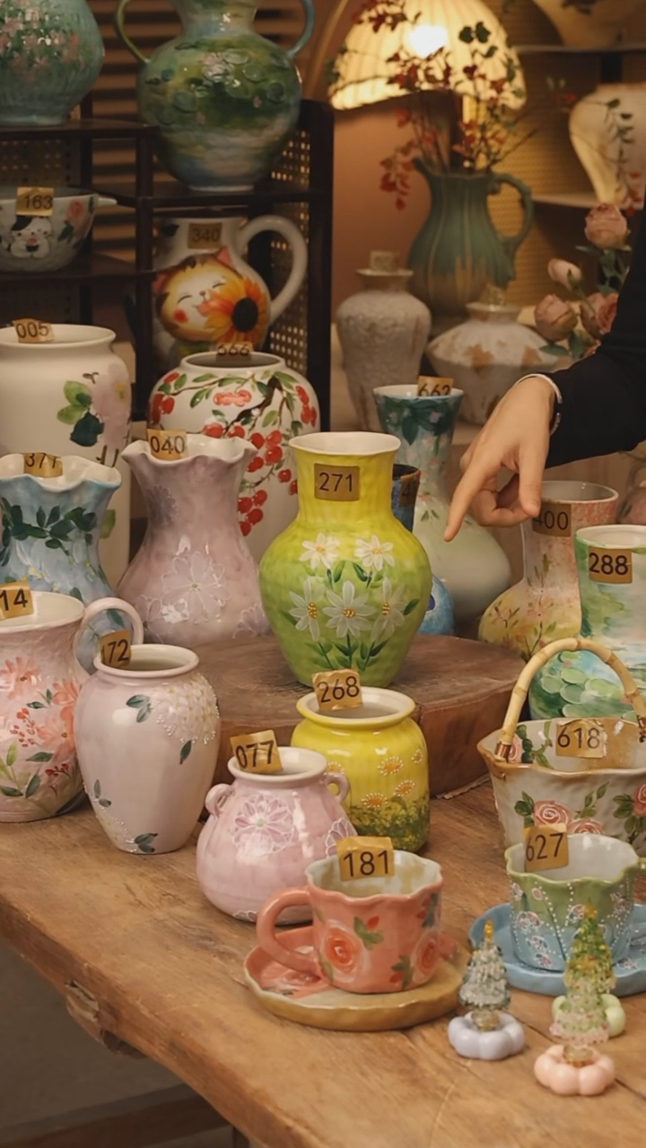 陶瓷景德镇设计师手作花器摆件侘寂风@M271@