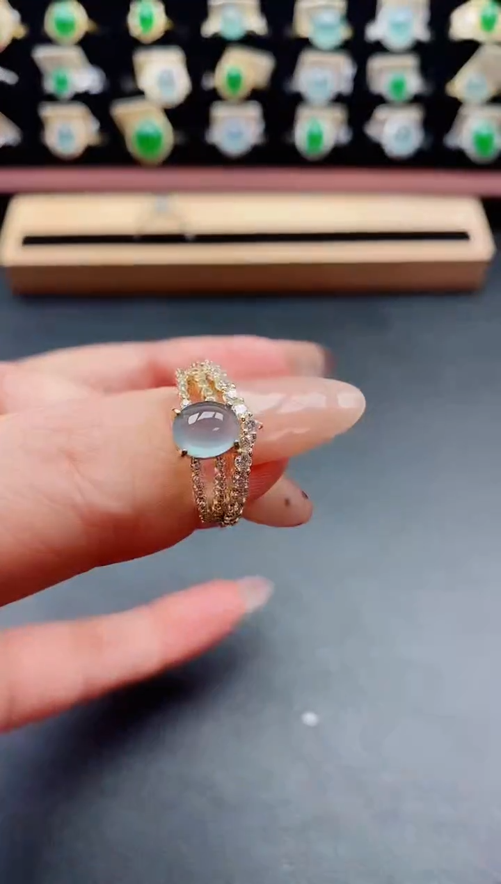 银S925镶嵌戒指翡翠1