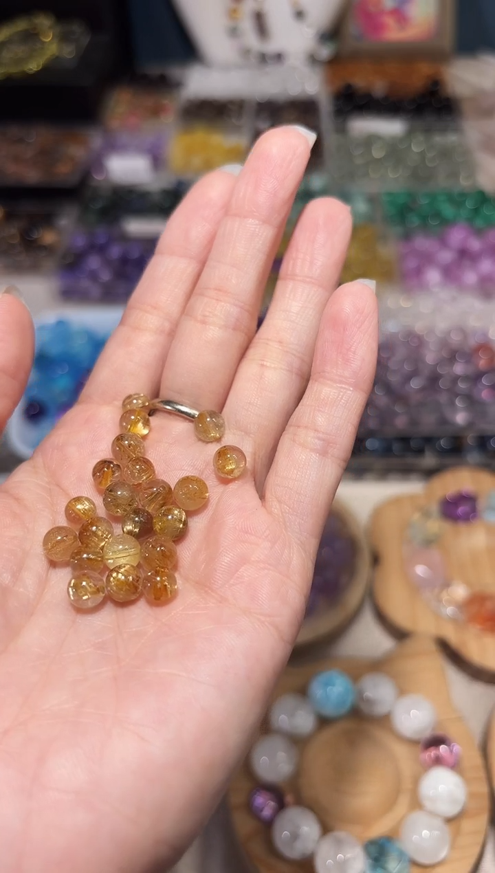 水晶手串未镶嵌R88金发隔珠卡6发三颗