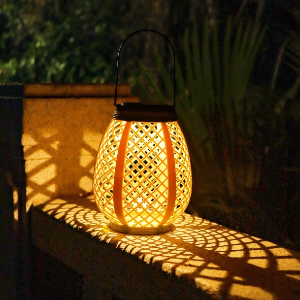 太阳能灯笼仿藤编中式镂空投影灯防水户外庭院灯阳台氛围灯吊挂灯