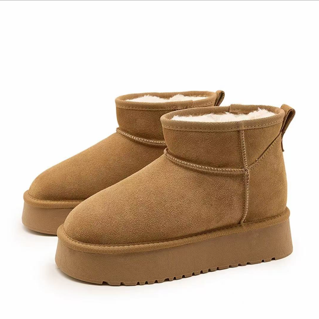 G厚底雪地靴2025新款加绒加厚牛皮绒防滑棉鞋